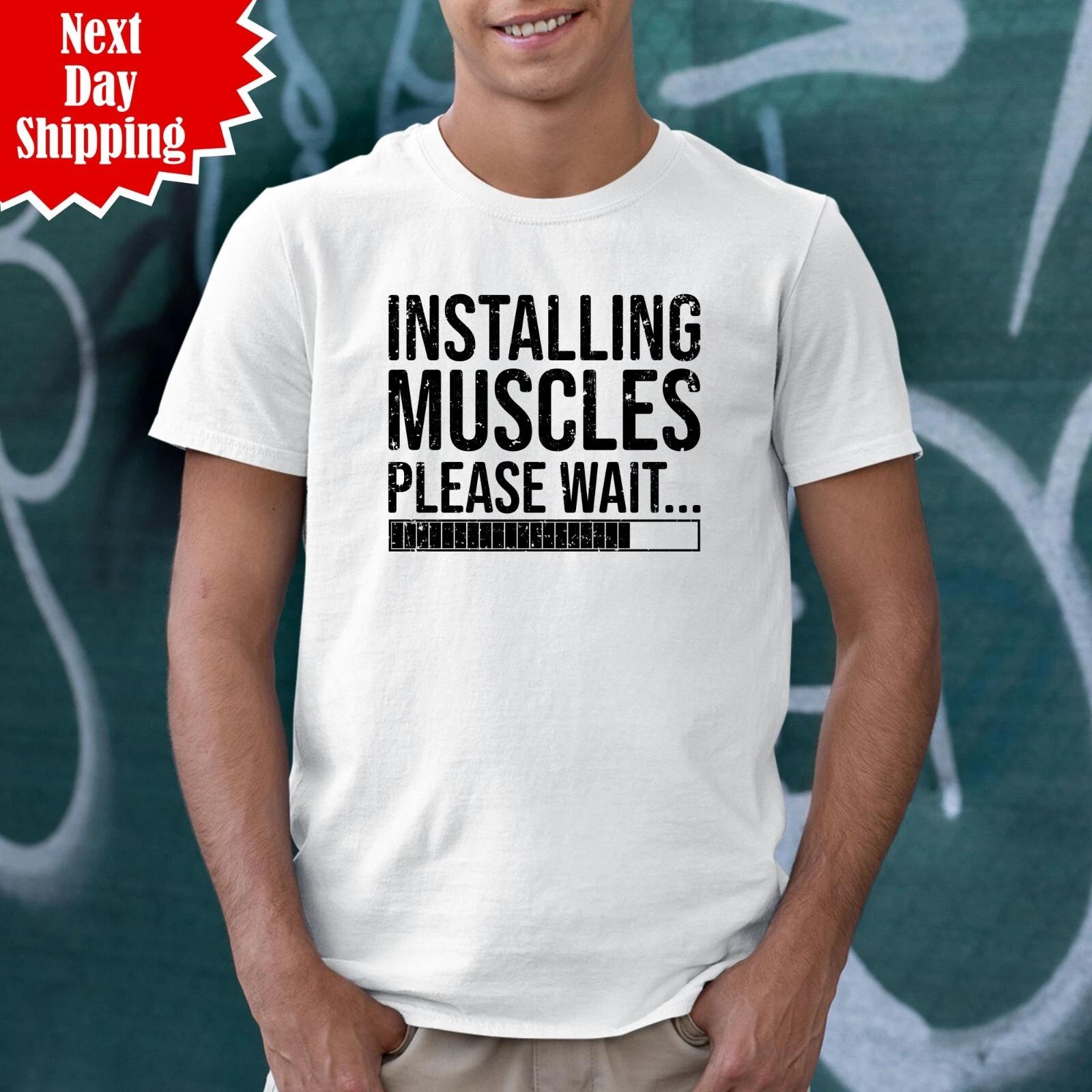 Installing Muscles Gym T-Shirt Printed Funny Gym Training Bodybuilding Men T Top S