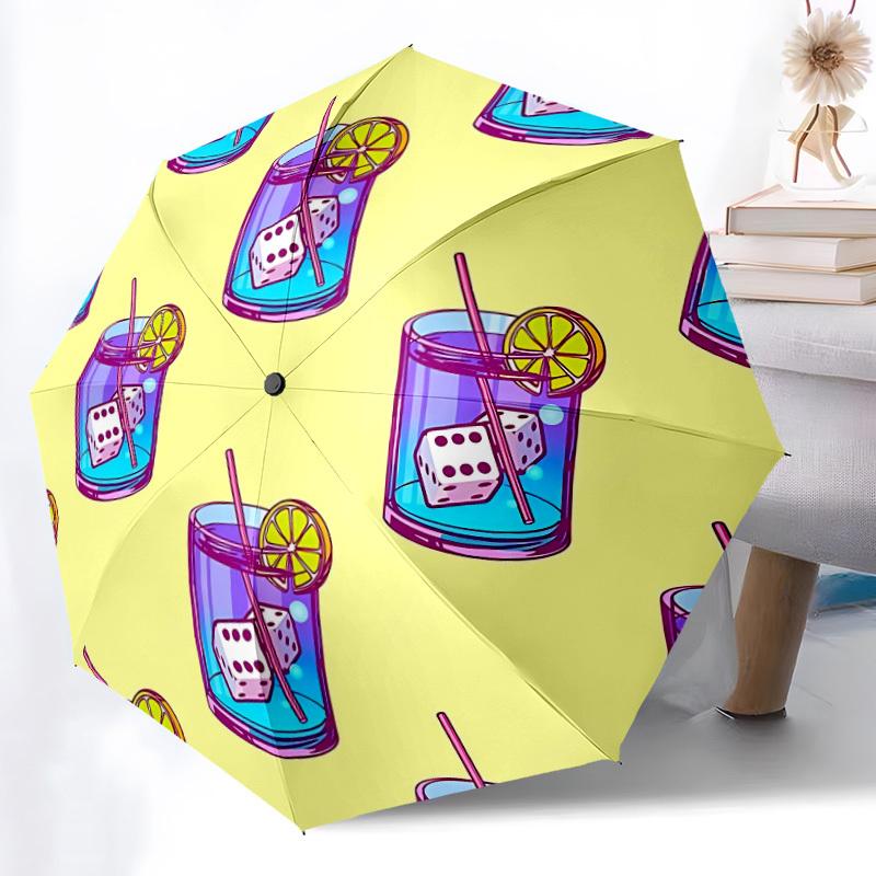 1pc Cocktail PrintAutomatic Open/close Folding Umbrella, Compact Portable Travel Umbrella, Perfect Birthday/Holiday, Cute Umbrella Y011