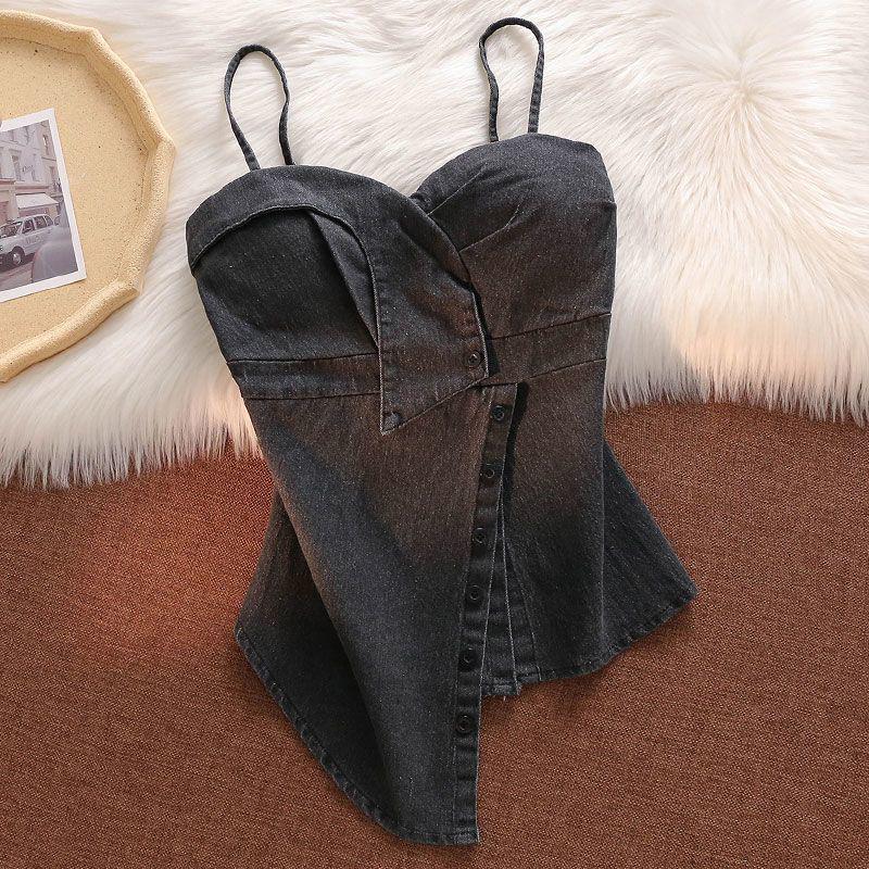 

Острый Девушка Необычный Джинсовый Топ-Бандо – Сексуальный, Стройнящий Летний Стиль для Женщин S for 85-95 lbs