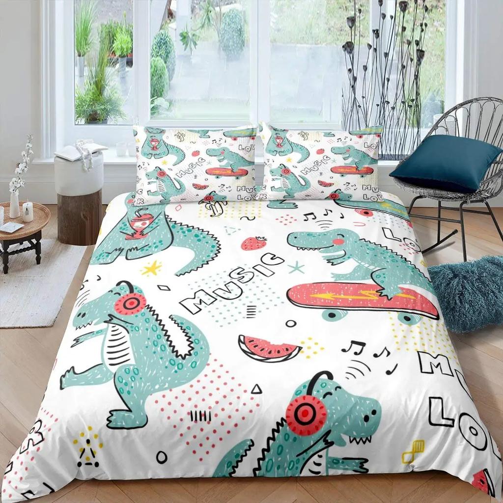Gren Frog Crocodile Beding Soft Duvet Cover for Children Kids Young Boys Young Girls Pond Lotus Flowers Carton Lovely Animals Children Women Rom Decor