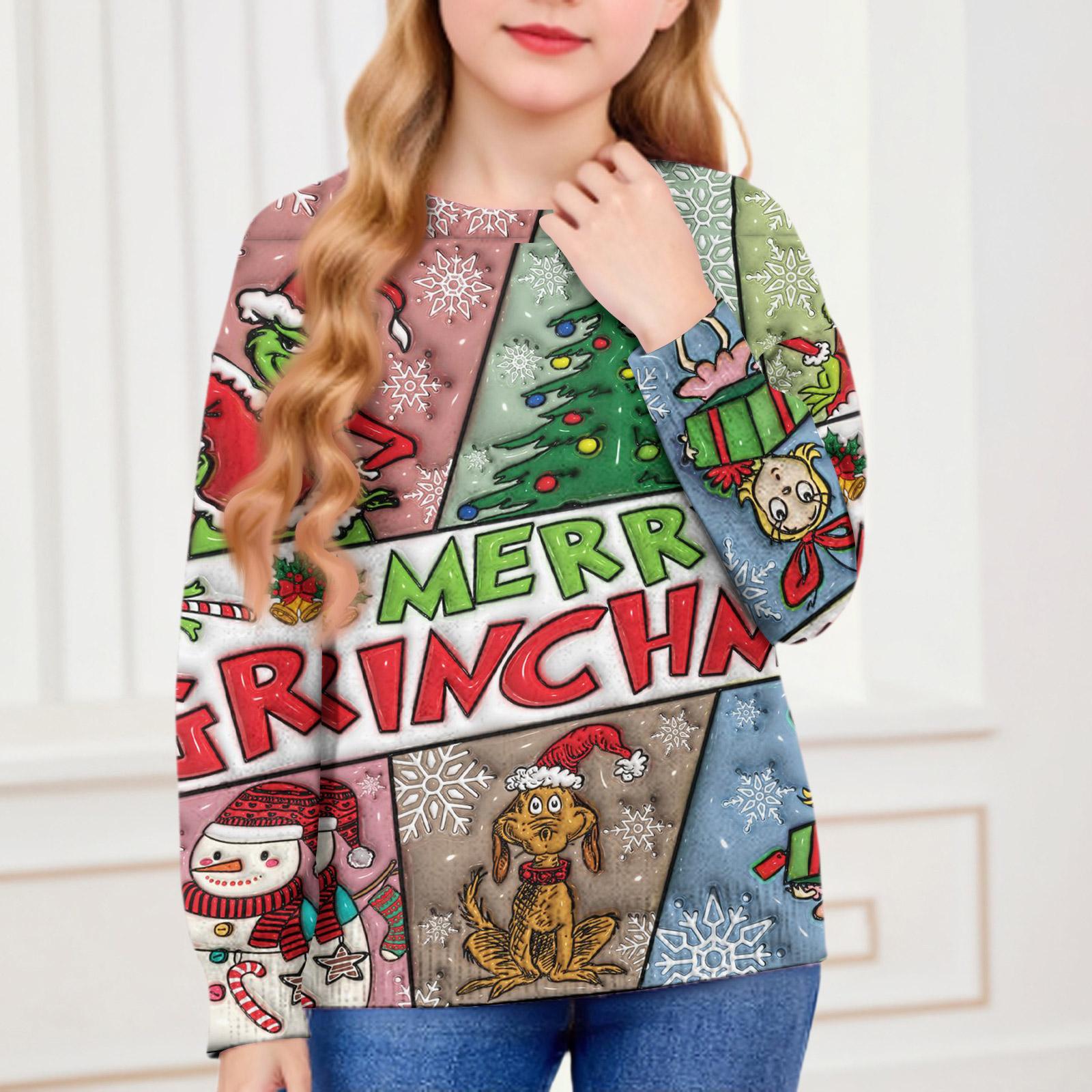 

Рождественские свитшоты для детей мальчиков и девочек вязаный свитер милая рубашка осенний пуловер с круглым вырезом топы 90 красный