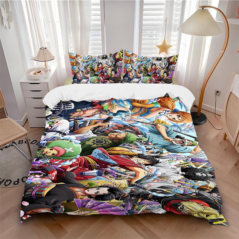 One Piece Adventure Printed 3pcs Bedding Set Soft Microfiber 1 Duvet Cover And 2 Pillowcases Home Bedroom Decor Xmas Gift K1779