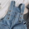 Girls Casual Double-breasted Solid-color Jean Strap Shorts For Summer