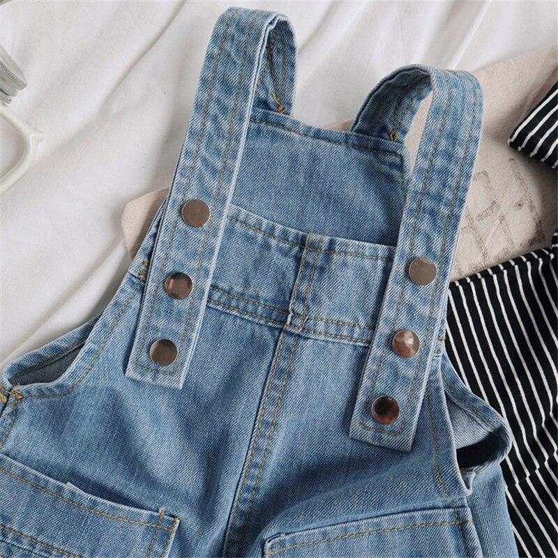 Girls Casual Double-breasted Solid-color Jean Strap Shorts For Summer