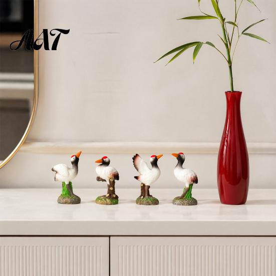 Micro Landscape Decorative Figurines Resin Red-Crowned Bird Figurines, Realistic Statues with Rock Base, Mini Outdoor Rockery Landscaping