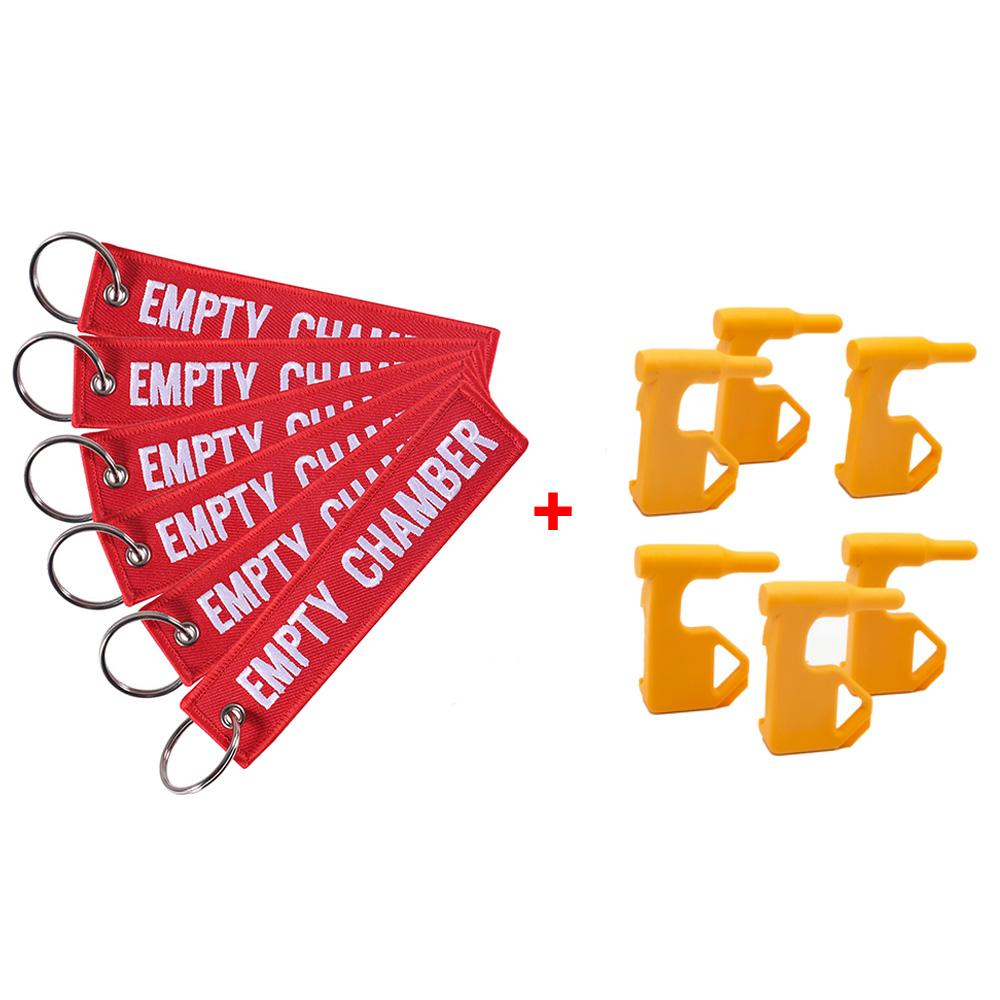 6 Pcs Empty Chamber Key Chains Aviation Safety Tag Indicator Red Double Sided Letter Embroidered Key Fobs Flags Loop Key Chain
