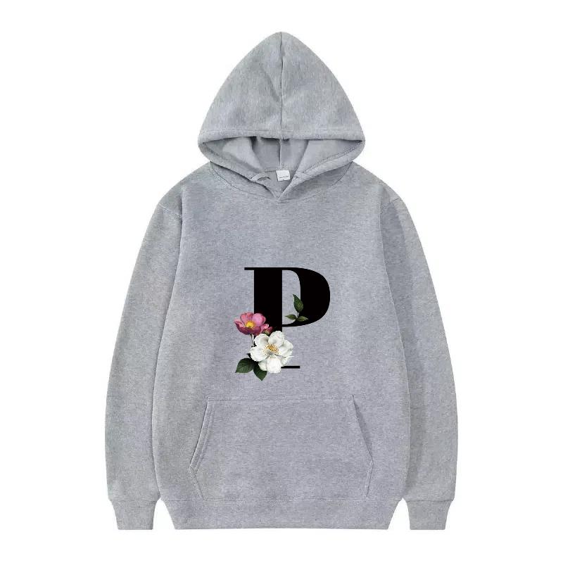 Letter Number Print Pattern Woman Fashion Loose Black Autumn Sporty Tops Clothes Pullovers Ladies Cheap Hoodies Men Sweatshirts