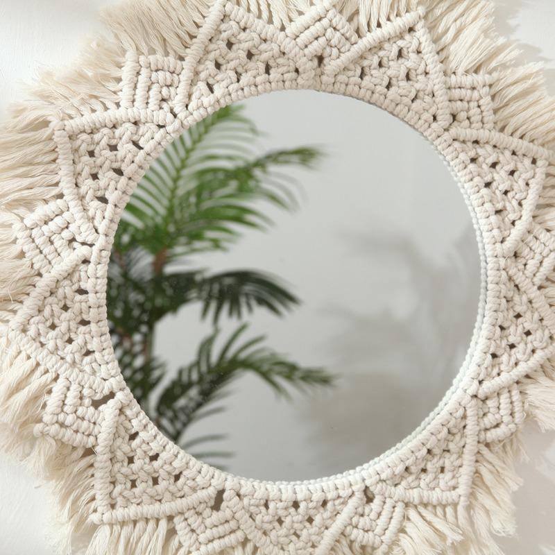 Boho Macrame Woven Round Mirror Large Size Structure Wall Hang Application Bedroom Living Room Basic Home Aesthetic Ornament