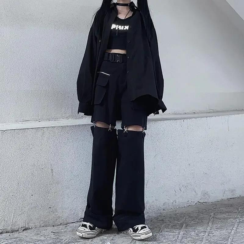 Odnímateľné nohavice Ženy Streetwear s vysokým pásom Sladké Cool Dievčatká Korejská móda Všestranné Ležérne Hip-hop Unisex jarné nohavice