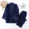 Pure Cotton Mens Pajamas Set Japanese Kimono Plus Size Long Sleeve Pant Suit Casual Comfortable Home Service Two-piece Sleepwear