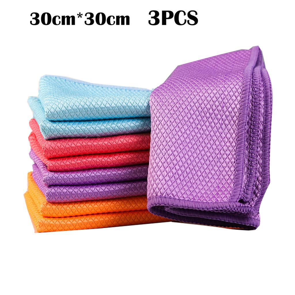 3pcs Random Color Dish Cloths Microfiber Washing Dishes Towel Lint Free Dish Drying Quickly Clean Windows Glasses Cleaning Cloth