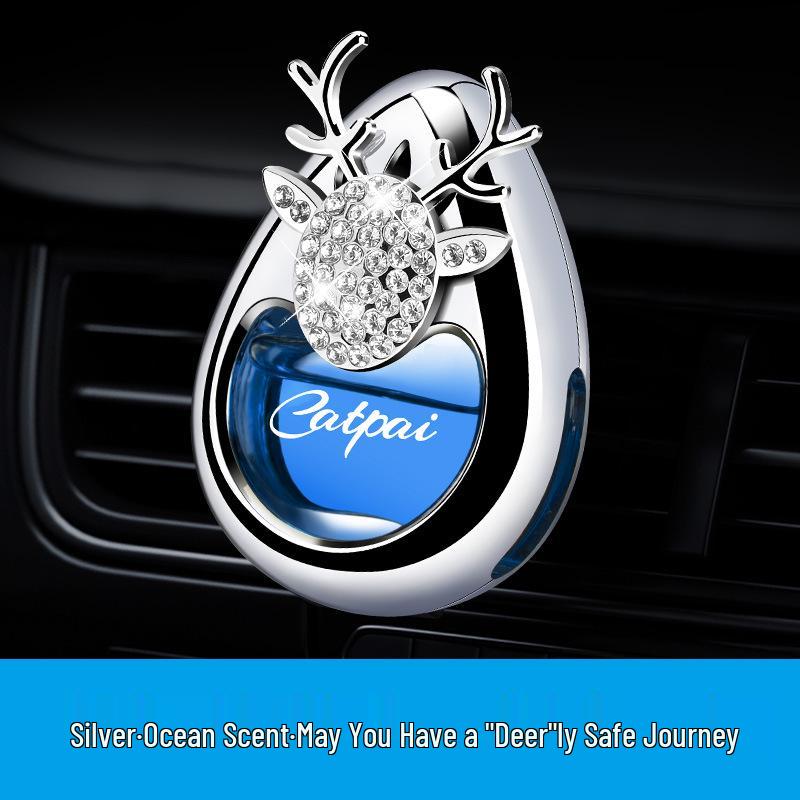 Diamond-Studded Deer Car Perfume: Elegant Air Vent Freshener & Cute Ornament for Women's Car Interiors