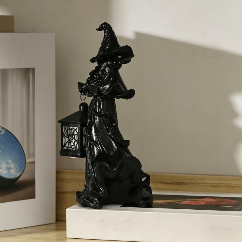 Witches Lamp Gothics Decors,Witches Table Lamp with LED Lantern,Unique Night Lights for Bedroom Desk Halloween Home Decors