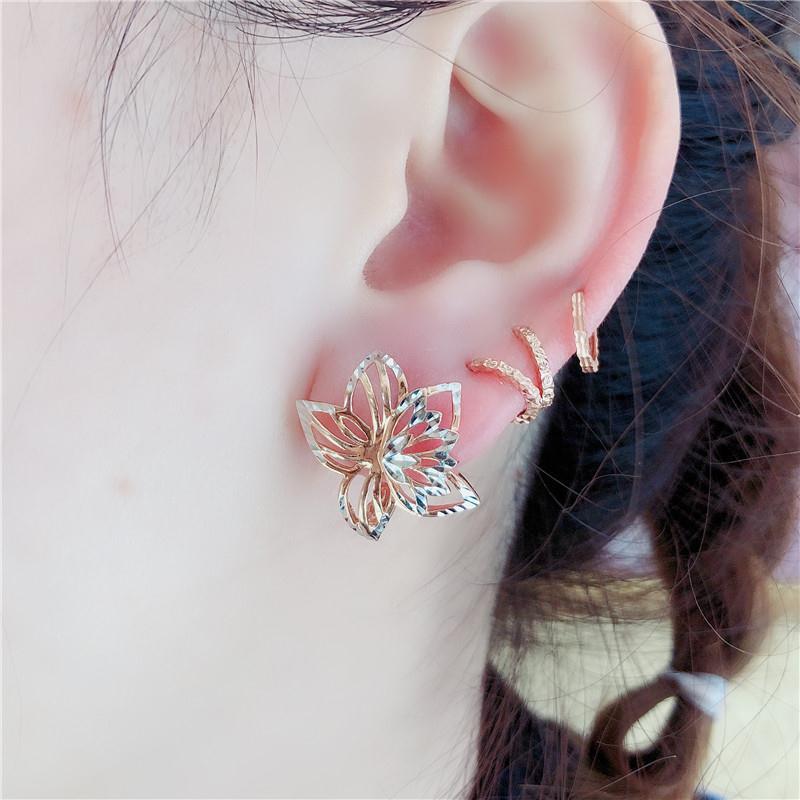 585 Violettgold 14K Roségold filigran ausgearbeitete Zweiblüten-Ohrringe für Damen romantischer leichter Luxus Verlobungsschmuck