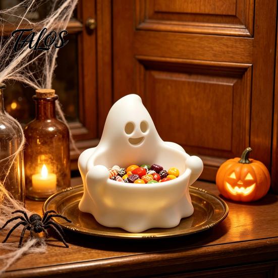 Cute Ghost Figurine Bowl Halloween Candy Bowl, 3D Printed Snack Storage Table Centerpiece Container, Tabletop Dish Serving Tray for Party Decor Spooky