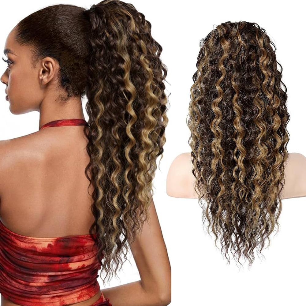 Women's Long Curly Hair Ponytail Natural Deep Wave Wig