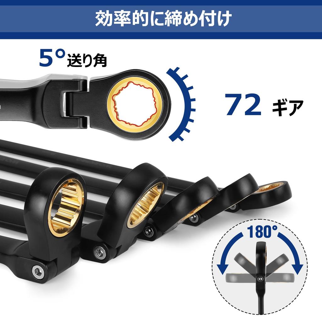 WORKPRO Wrench Flex Ratchet Long Swing Head Ratchet Fits Stripped Bolts and 72 Swing Compatible with for Auto and Includes Storage Bag Open-End Set,