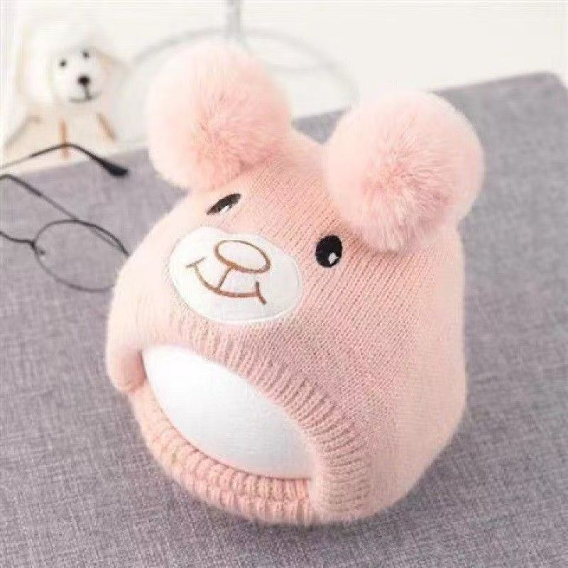 Cute Cartoon Bear Baby Hat Scarf Winter Warm Double Pompom Ear Protection Hats Bonnet Newborn Toddler Boy Girl Beanies
