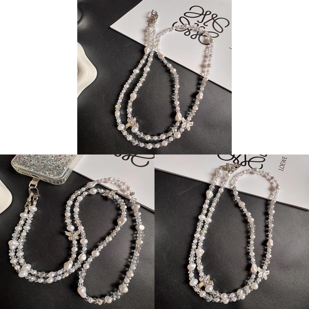 Fashion Pearl Butterfly Phone Lanyard With Pvc Beaded String For Women And Men