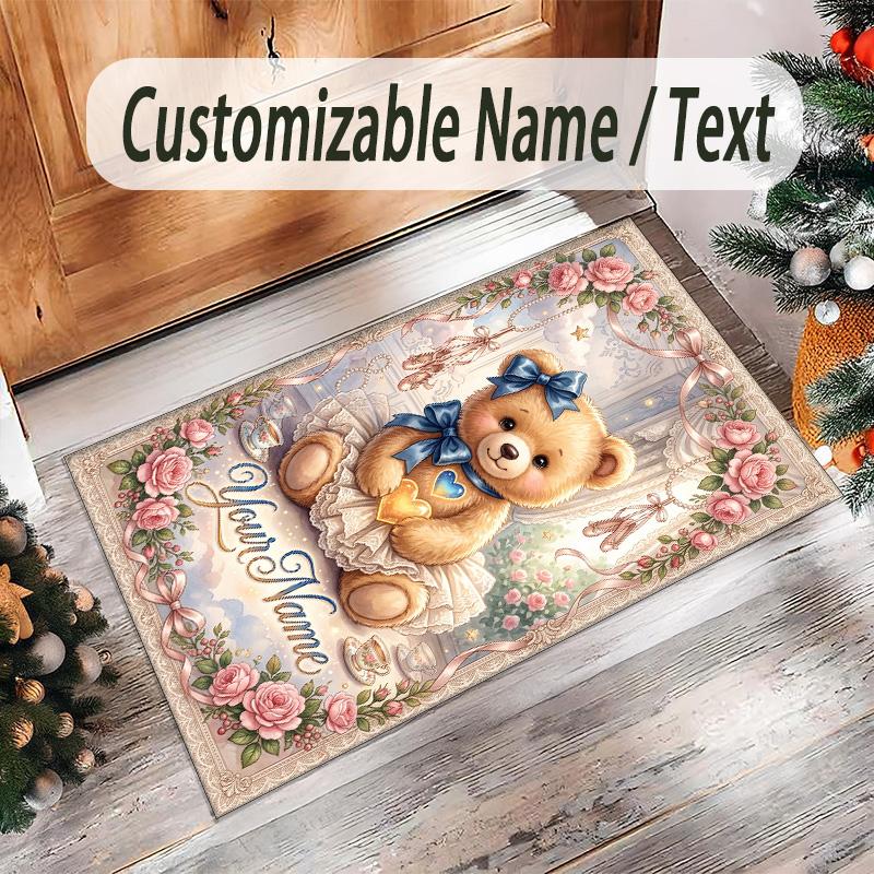 Tappeto in Velluto di Cristallo a Tema Orsacchiotto Tappetino Morbido Personalizzato con Nome Testo Decorazione per la Casa