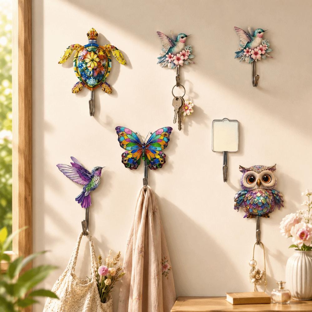 5 Pcs 2D Flat Decorative Wall Hooks Acrylic Sticky Coat Hook Auxiliary Hook Bathroom