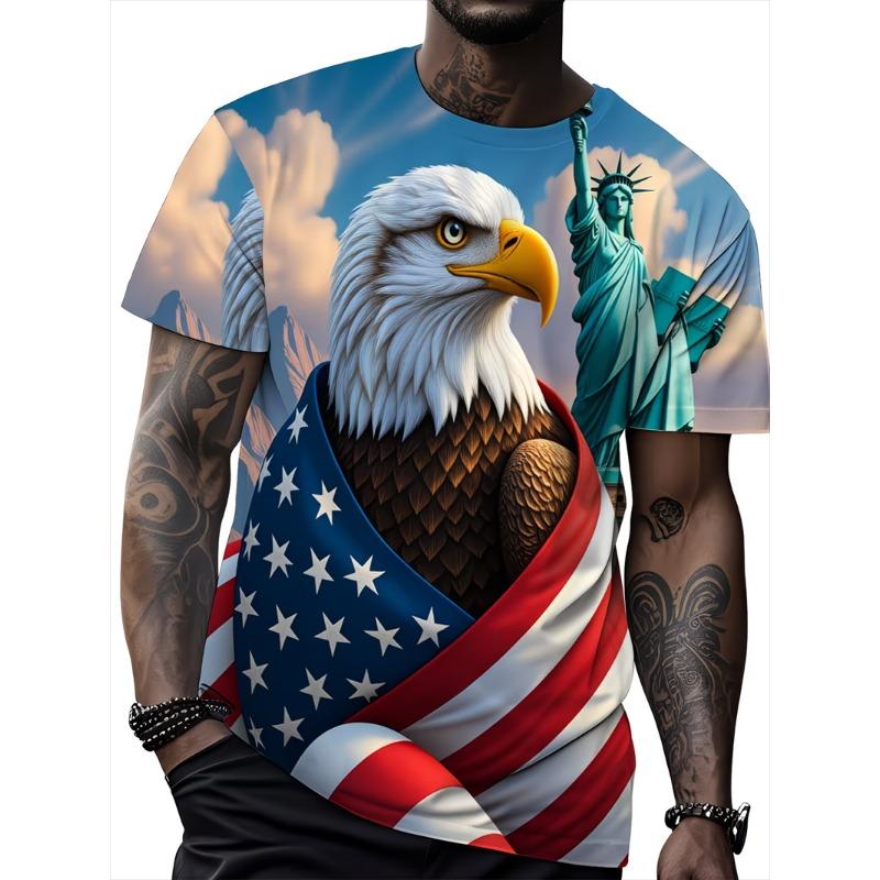 2024 Summer New T-shirt Men's Animal 3D Print Wolf Short Sleeve Top Casual Street Plus Size Men's Clothing