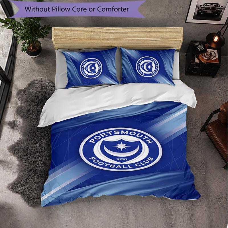 Ropa de Cama Temática del Portsmouth FC Juego de 3 Piezas Funda Nórdica Ropa de Cama Decorativa Para Habitación de Adolescentes Decoración del Hogar