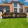 Black Gold Birthday Banner Large Size Birthday Party Decoration 30 40 50 60 70 80 Years Birthday Background Banner Hanging Flag