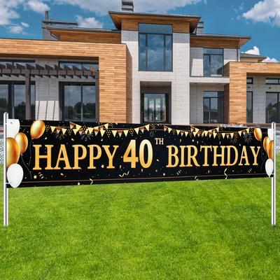Banner de Cumpleaños Negro Dorado Tamaño Grande Decoración de Fiesta de Cumpleaños 30 40 50 60 70 80 Años Banner de Fondo de Cumpleaños Bandera Colgante