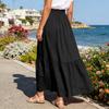 Damen Maxirock mit hoher Taille und Taschen, Faltenrock, lockere Passform, mehrlagig, lang, leichte, lässige Passform