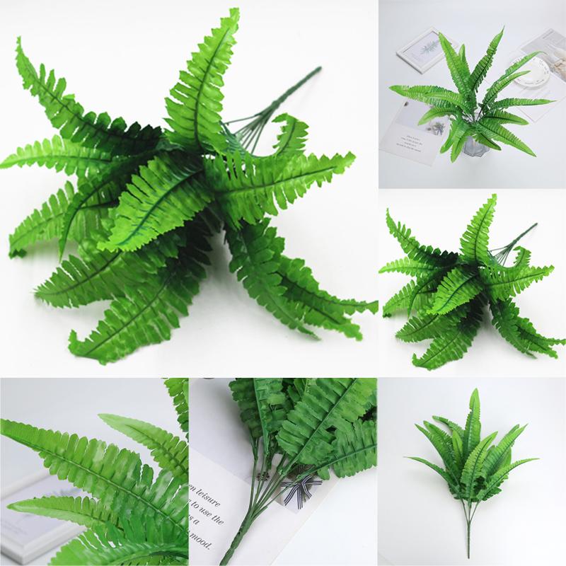 Persian Grass Fake Artificial Large Leaves Plant 7 Branches Green Decor Home