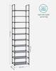 SONGMICS 10-Tier Shoe Rack, Shoe Stand, Space-Saving Shoe Storage, 45 x 28 x 173 cm, Metal Frame, Non-Woven Fabric Shelves, for Hallway, Bedroom, Grey