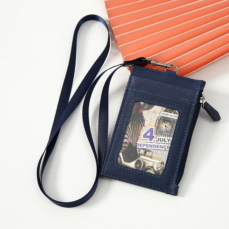 Casual Fashionable Pu Card Bag With Zipper Loose Change Bag With Hanging Rope Men'S And Women'S Card Mini Coin Bag Multiple Card Slots Id Card Bag