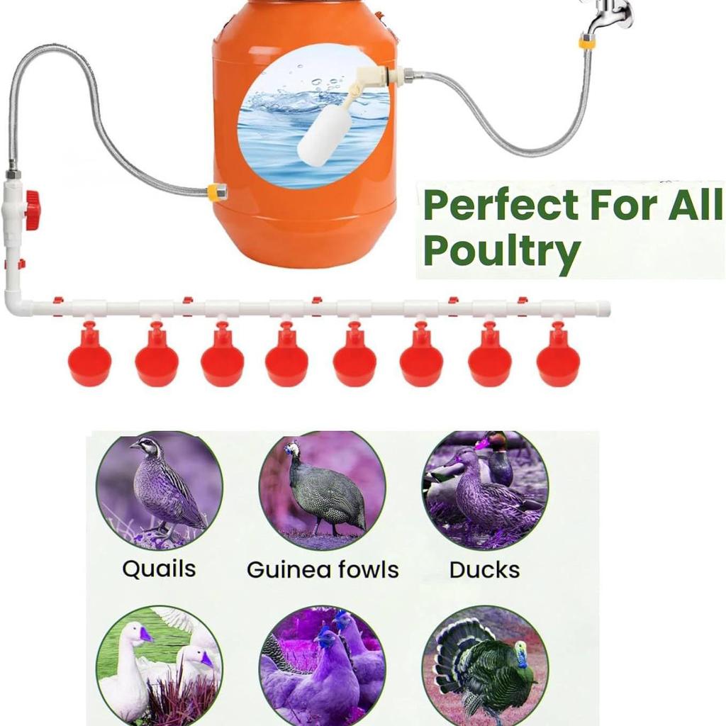 Complete PVC Pipe Set with Automatic Chicken Feeder Nipples & Water Cups for Poultry
