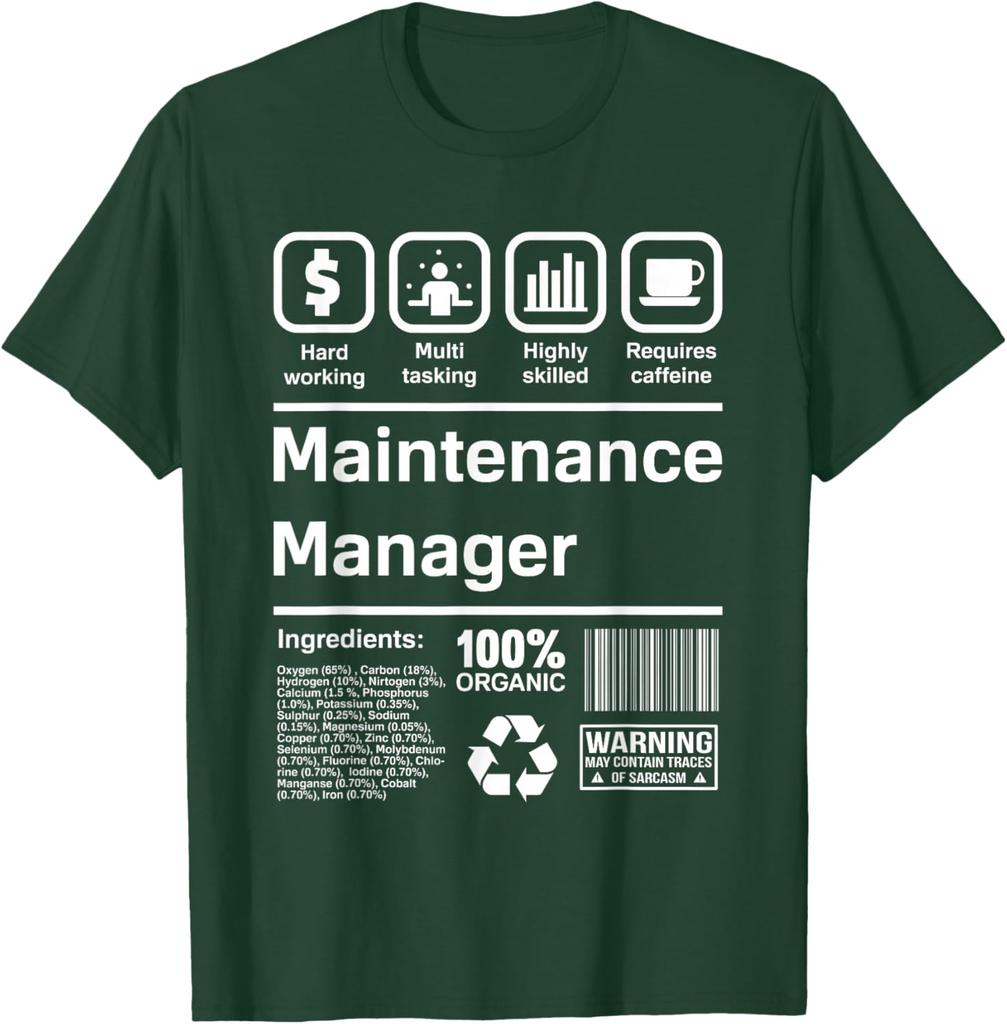 Maintenance Manager Funny Gift Graphic Tee Hard Working Multi Tasking Requires Caffeine T-Shirt