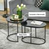 Set di tavolini con struttura in acciaio e piano in finto marmo, Set moderno di 2 tavolini da caffè, Nero/Bianco