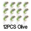 12PCS #12 Bead Head Nymphs Pink Blue Pearl Olive Purple Trout Fishing Nymph Flies
