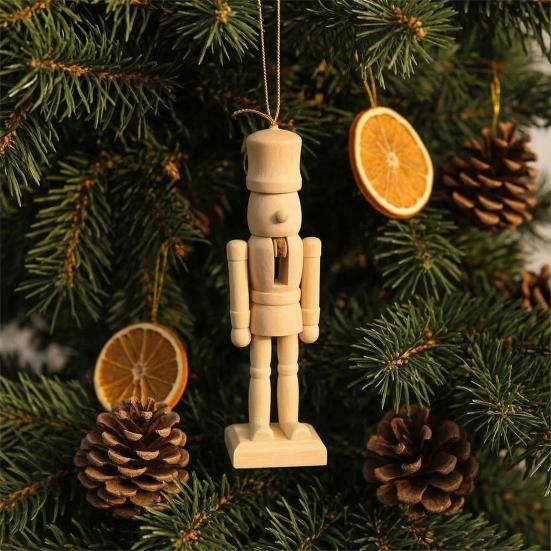 6Pcs Nutcracker Ornaments Set, Wooden DIY Christmas Decorations, Paintable Wood Hanging Pendants for Xmas Tree Crafts