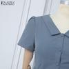 ZANZEA Women Summer Casual V-Neck Short Sleeve Pleated Dress