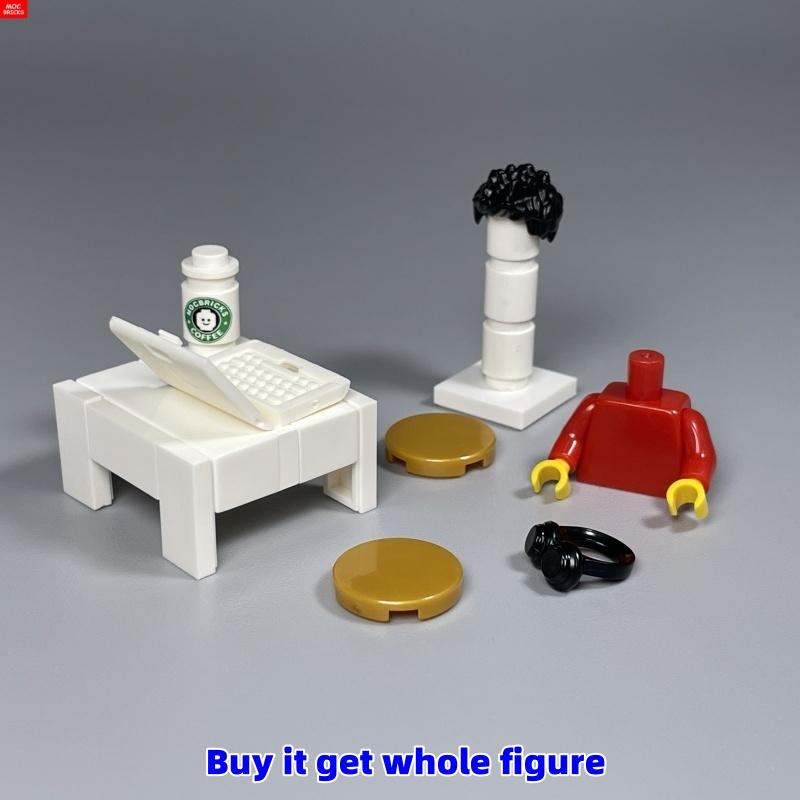 Carnet Briques MOC Tasse à Café Scène de Bureau Figurine 4cm Casque Accessoires Musicaux Blocs de Construction Éducatifs DIY Jouets pour Amis