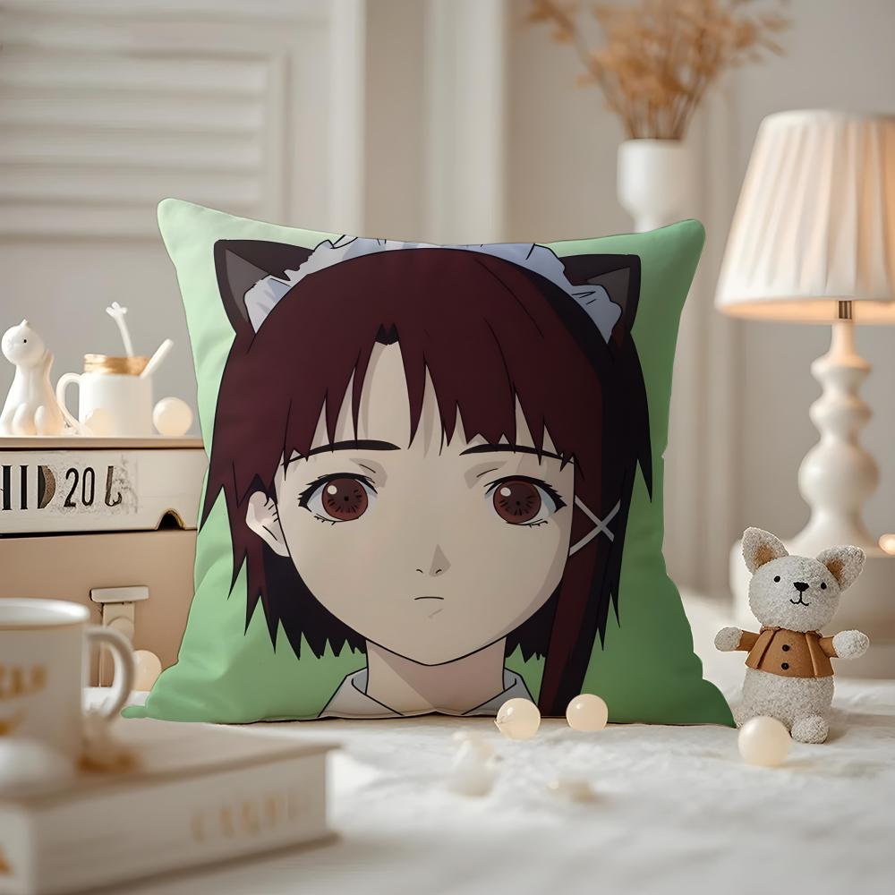 Anime EExperiments LLain Kissenbezug Milbendichter Kissenbezug Versteckter Reißverschluss seidiger kurzer Plüsch Sofakissenbezug