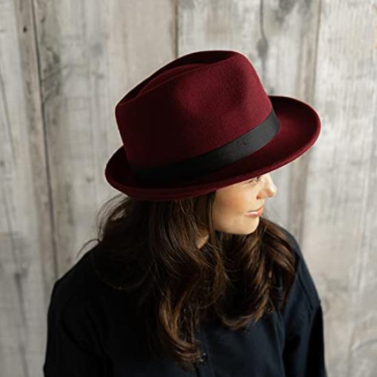 [NAKOTA] RUBEN Pocketable Felt Hat, Foldable Hat, Fedora Hat, Wool, L (Head Circumference Approx. 62 Cm), Wine