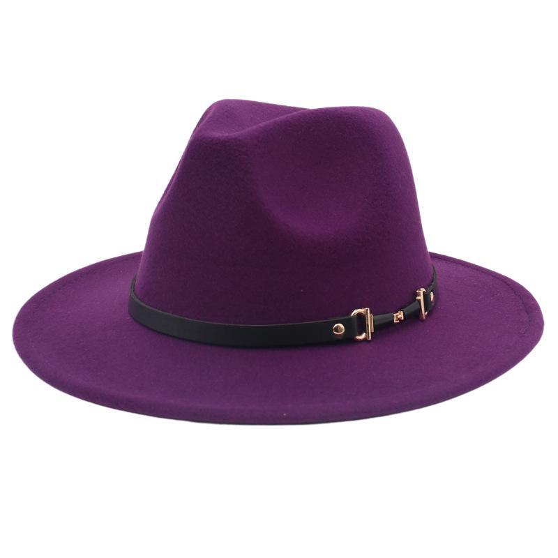 New European-American Style Jazz Windbreaker Hat with Large Brim Felt - Solid Color