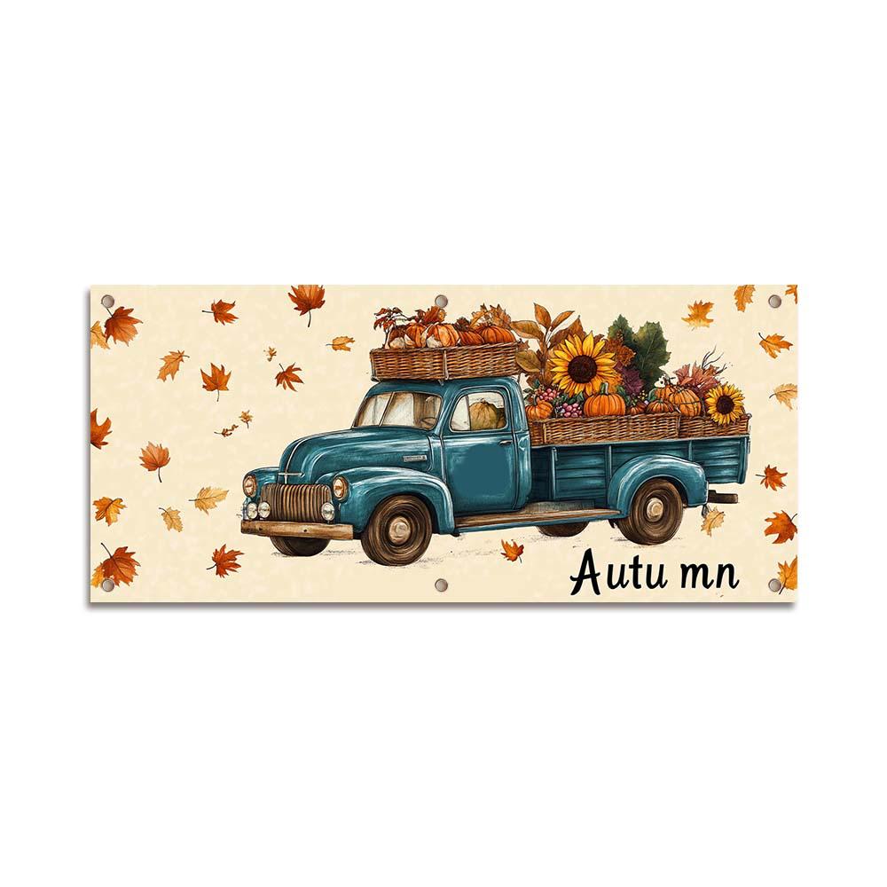 Autumn Harvest Thanksgiving Pumpkin Maple Leaf Polyester Garage Banner