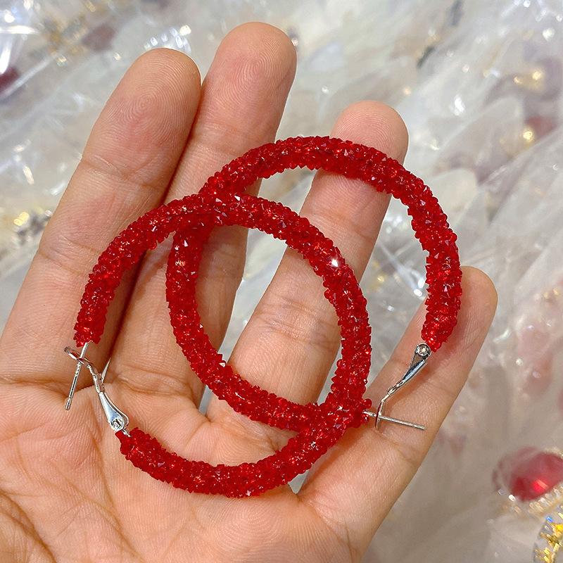 Преувеличенные геометрические серьги-кольца с кристаллами и полным бриллиантовым покрытием, серьги с темпераментом интернет-знаменитости, серьги с серебряной иглой