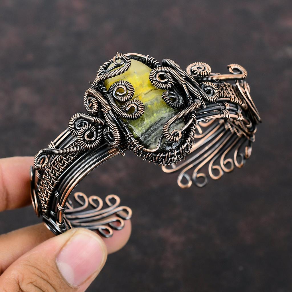 Bumble Bee Jasper Cuff Bracelet Copper Wire Wrapped Bangle Gemstone Copper Jewelry Handmade Adjustable Bangle Wedding Gift Wire Wrap Jewelry
