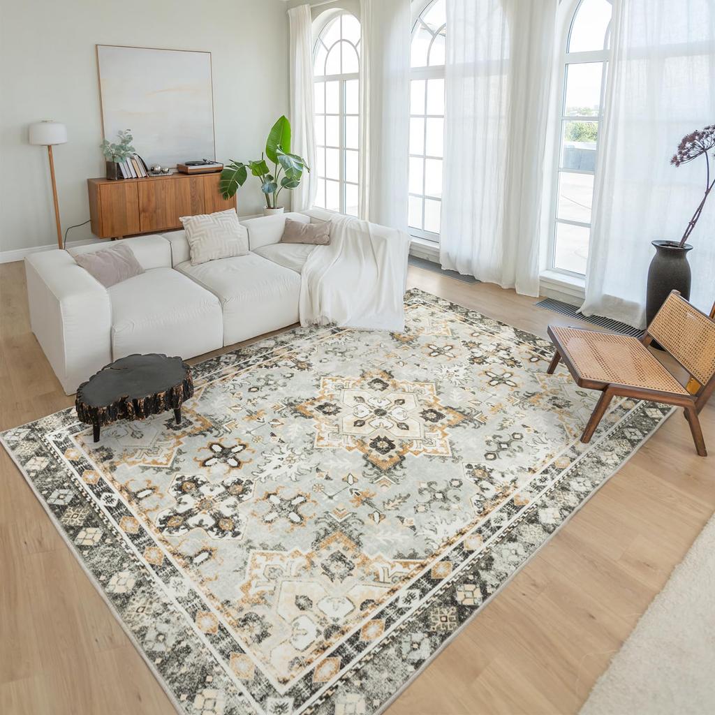 Modern Black White Marble Print Area Rug, Abstract Stone Pattern Non-Slip Floor Mat for Living Room Bedroom Home Decor Carpet