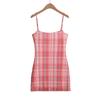 Blogger's Ins Sweet Girl Suspender Mesh Dress Summer Pure Desire Slim Plaid Hip-wrapped Bottoming Skirt
