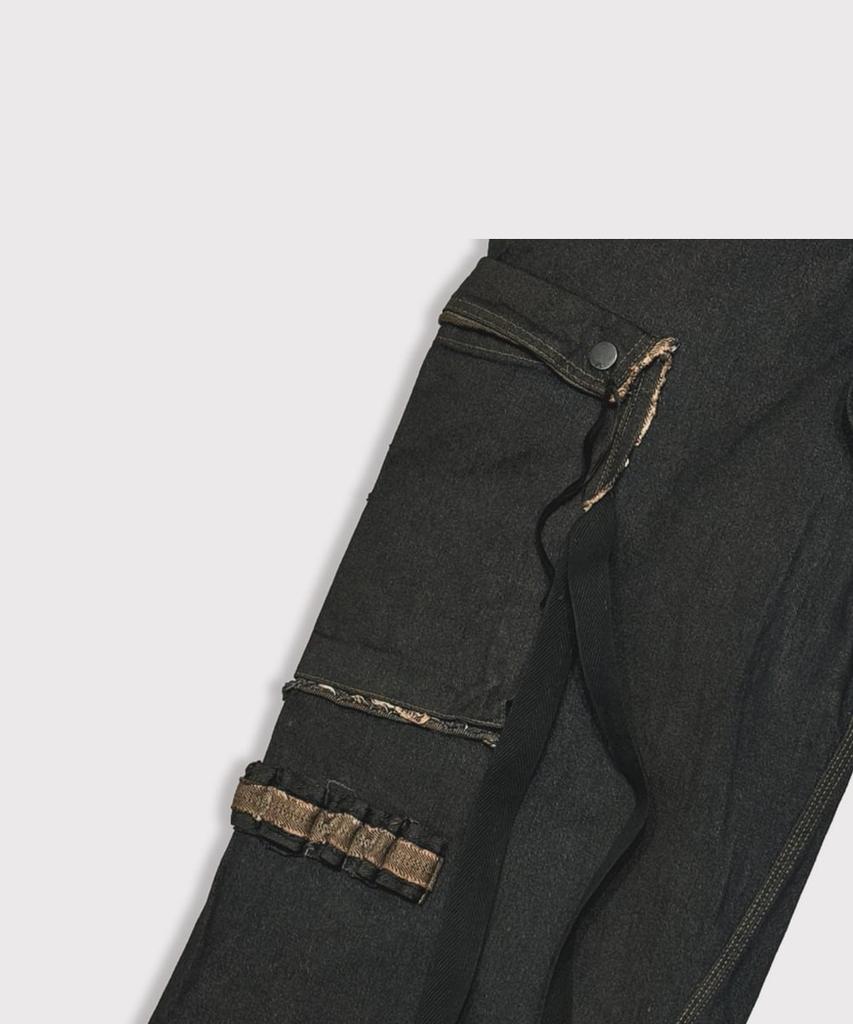 Maineoseu Slash Seam Twist Cargo Jeans(Persimmon Tangy Dyed) - Dust Indigo