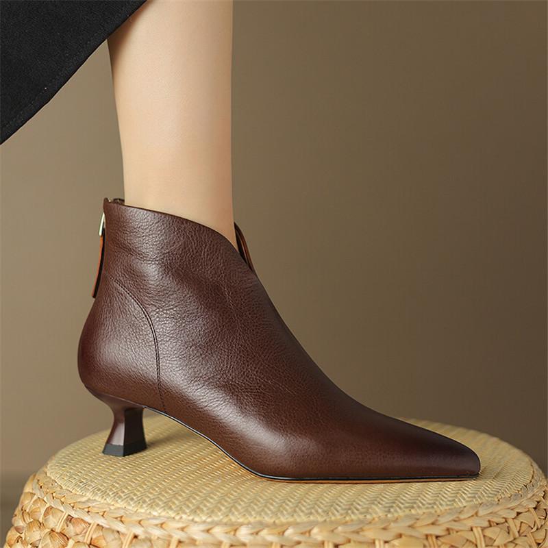 Fashion New Winter Genuine Leather Shoes for Women Pointed Toe Ankle Boot Zaptos Mujer Fashion Boots Shoes Women Heel Height 4.5cm